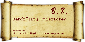 Bakálity Krisztofer névjegykártya